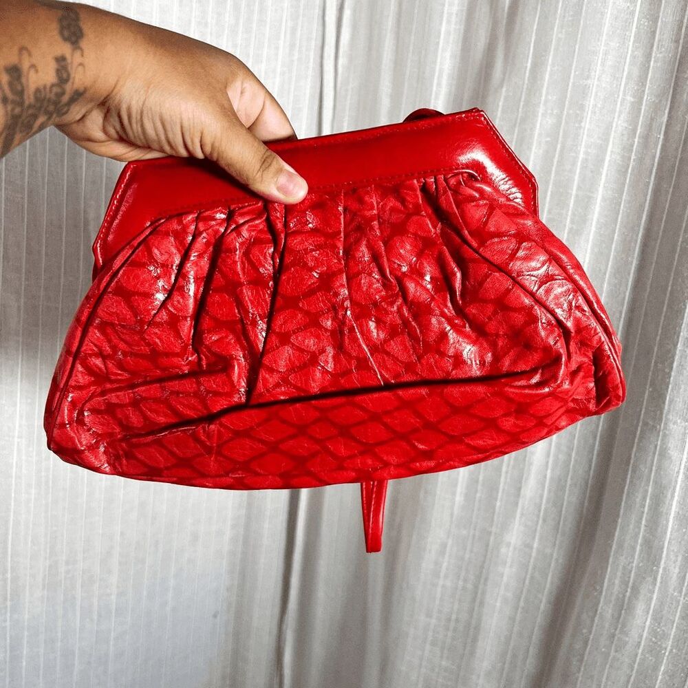 High Fashion Handbags Clutch 80's Vintage Red Leather Statement Piece Mini Bag
